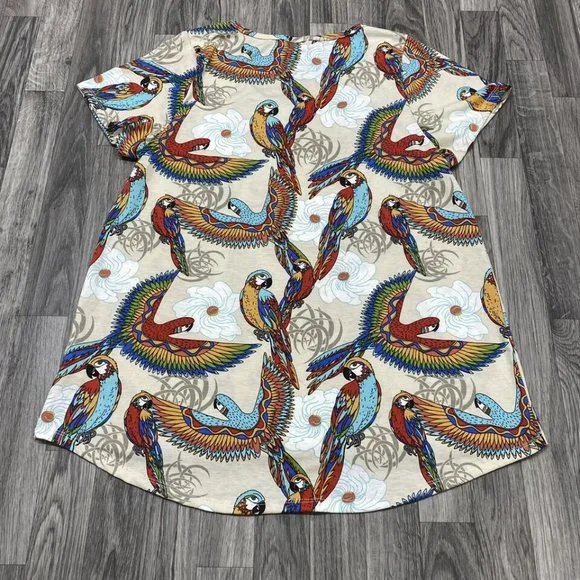LULAROE Round Neck Short Sleeve White Bird Print T-Shirt Women's Size XL - Picture 4 of 10